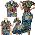 Personalized Gold Coast Titans ANZAC Family Matching Short Sleeve Bodycon Dress and Hawaiian Shirt Indigenous Camouflage Poppy Memorial Soldier Spartan