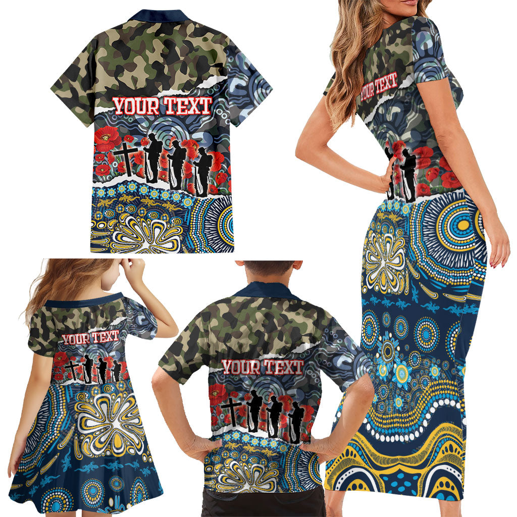 Personalized Gold Coast Titans ANZAC Family Matching Short Sleeve Bodycon Dress and Hawaiian Shirt Indigenous Camouflage Poppy Memorial Soldier Spartan