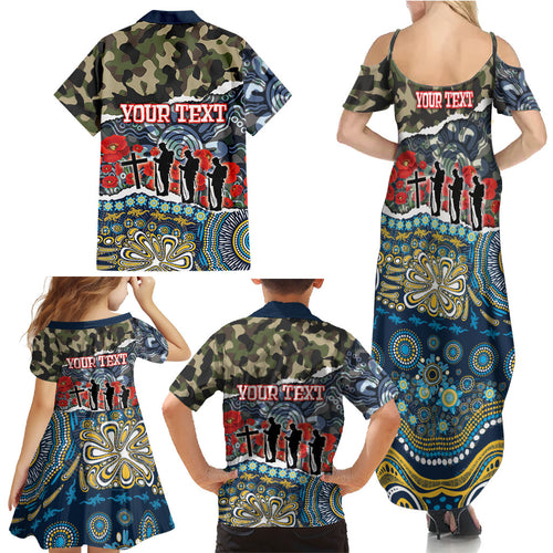 Personalized Gold Coast Titans ANZAC Family Matching Summer Maxi Dress and Hawaiian Shirt Indigenous Camouflage Poppy Memorial Soldier Spartan