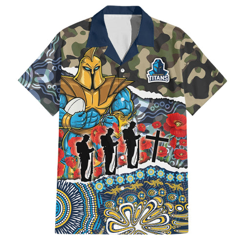 Personalized Gold Coast Titans ANZAC Family Matching Tank Maxi Dress and Hawaiian Shirt Indigenous Camouflage Poppy Memorial Soldier Spartan
