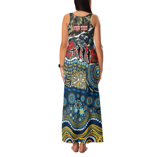 Personalized Gold Coast Titans ANZAC Family Matching Tank Maxi Dress and Hawaiian Shirt Indigenous Camouflage Poppy Memorial Soldier Spartan