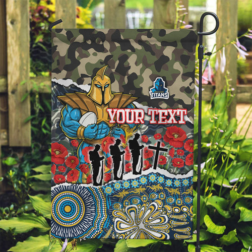 Personalized Gold Coast Titans ANZAC Garden Flag Indigenous Camouflage Poppy Memorial Soldier Spartan