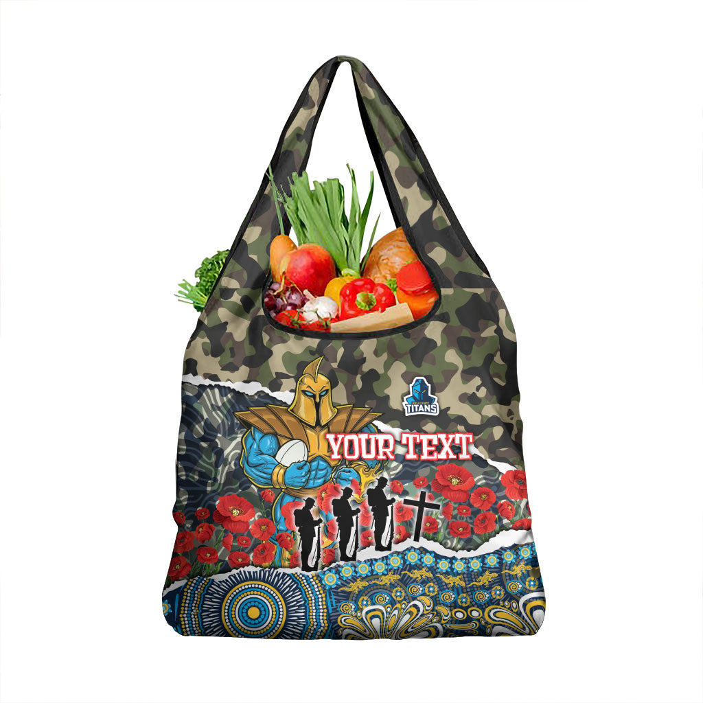 Personalized Gold Coast Titans ANZAC Grocery Bag Indigenous Camouflage Poppy Memorial Soldier Spartan
