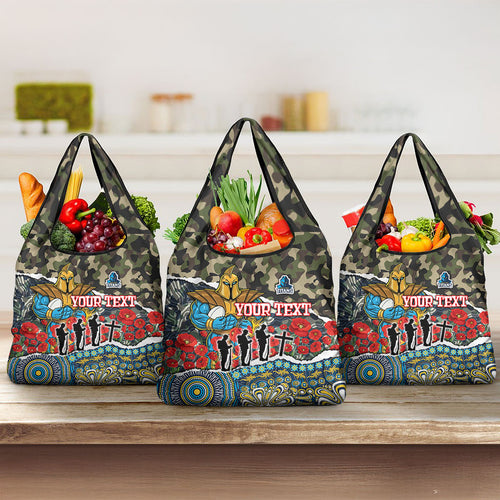 Personalized Gold Coast Titans ANZAC Grocery Bag Indigenous Camouflage Poppy Memorial Soldier Spartan
