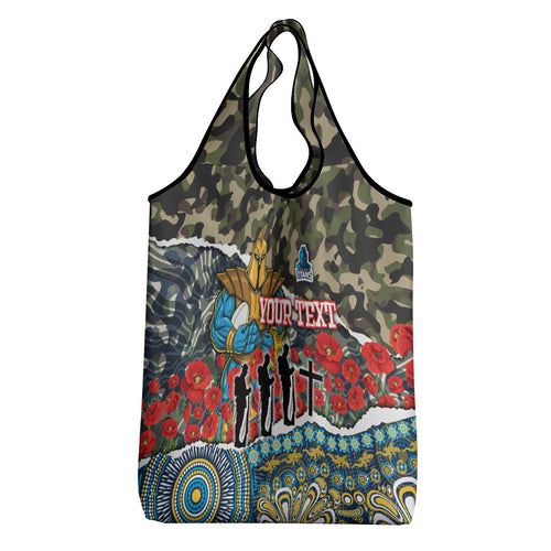 Personalized Gold Coast Titans ANZAC Grocery Bag Indigenous Camouflage Poppy Memorial Soldier Spartan