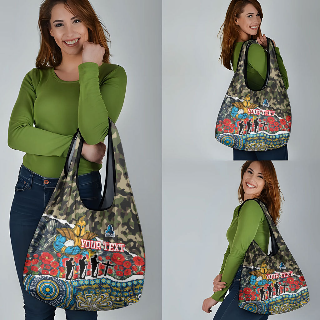 Personalized Gold Coast Titans ANZAC Grocery Bag Indigenous Camouflage Poppy Memorial Soldier Spartan