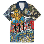 Personalized Gold Coast Titans ANZAC Hawaiian Shirt Indigenous Camouflage Poppy Memorial Soldier Spartan