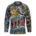Personalized Gold Coast Titans ANZAC Hockey Jersey Indigenous Camouflage Poppy Memorial Soldier Spartan