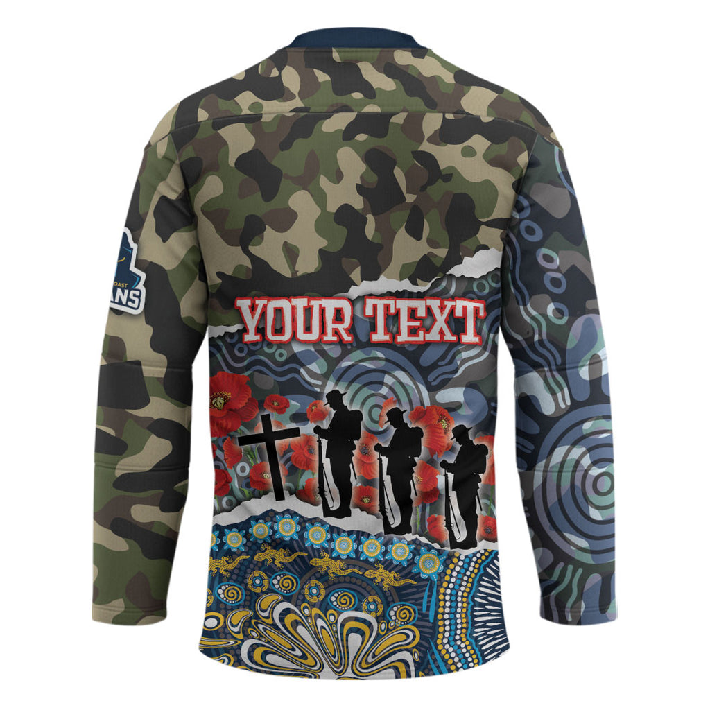 Personalized Gold Coast Titans ANZAC Hockey Jersey Indigenous Camouflage Poppy Memorial Soldier Spartan