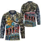 Personalized Gold Coast Titans ANZAC Hockey Jersey Indigenous Camouflage Poppy Memorial Soldier Spartan