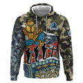 Personalized Gold Coast Titans ANZAC Hoodie Indigenous Camouflage Poppy Memorial Soldier Spartan