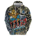 Personalized Gold Coast Titans ANZAC Hoodie Indigenous Camouflage Poppy Memorial Soldier Spartan
