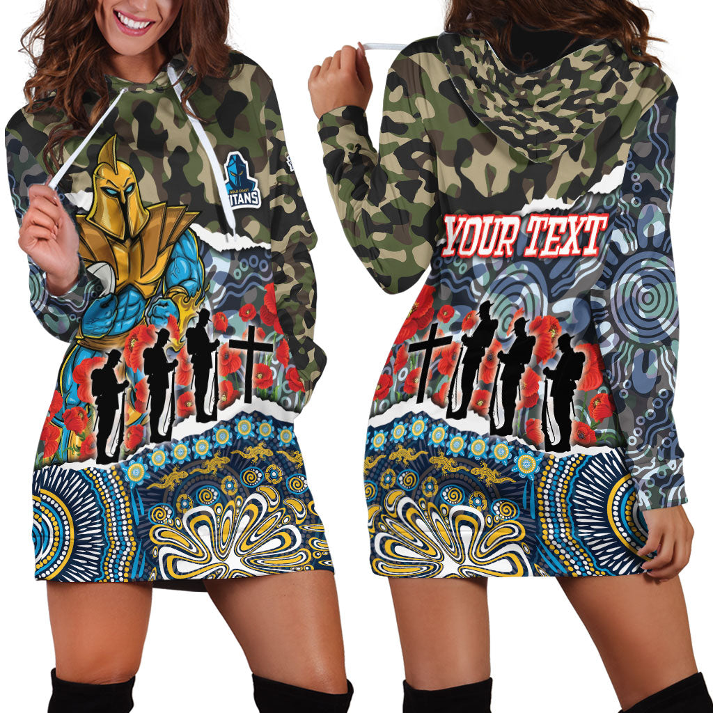 Personalized Gold Coast Titans ANZAC Hoodie Dress Indigenous Camouflage Poppy Memorial Soldier Spartan