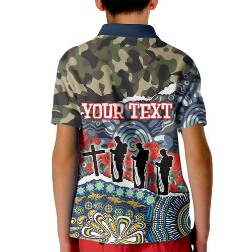 Personalized Gold Coast Titans ANZAC Kid Polo Shirt Indigenous Camouflage Poppy Memorial Soldier Spartan