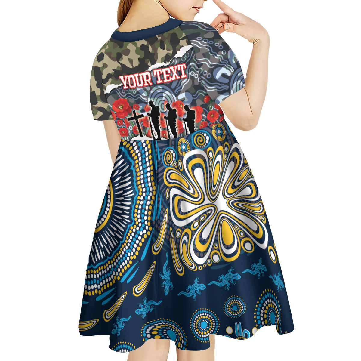 Personalized Gold Coast Titans ANZAC Kid Short Sleeve Dress Indigenous Camouflage Poppy Memorial Soldier Spartan