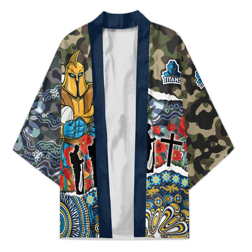 Personalized Gold Coast Titans ANZAC Kimono Indigenous Camouflage Poppy Memorial Soldier Spartan
