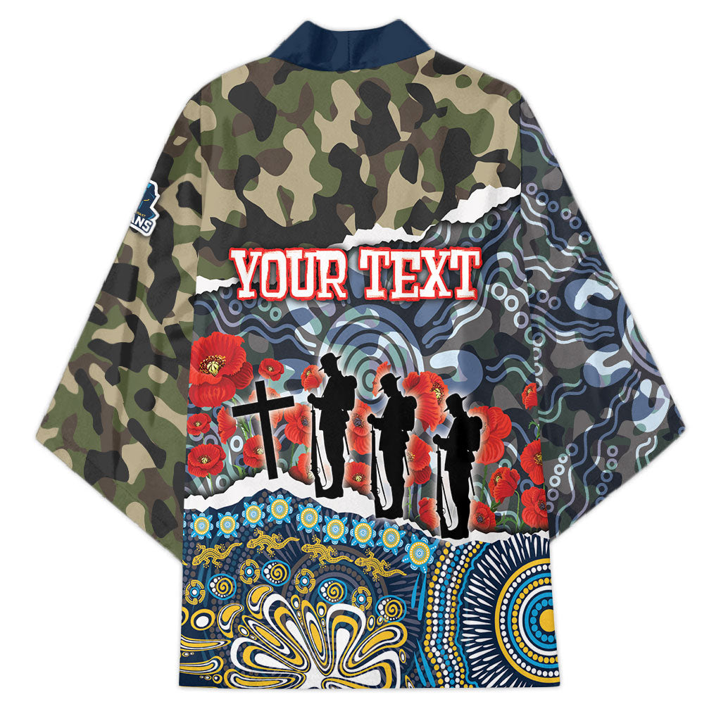 Personalized Gold Coast Titans ANZAC Kimono Indigenous Camouflage Poppy Memorial Soldier Spartan