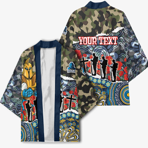 Personalized Gold Coast Titans ANZAC Kimono Indigenous Camouflage Poppy Memorial Soldier Spartan