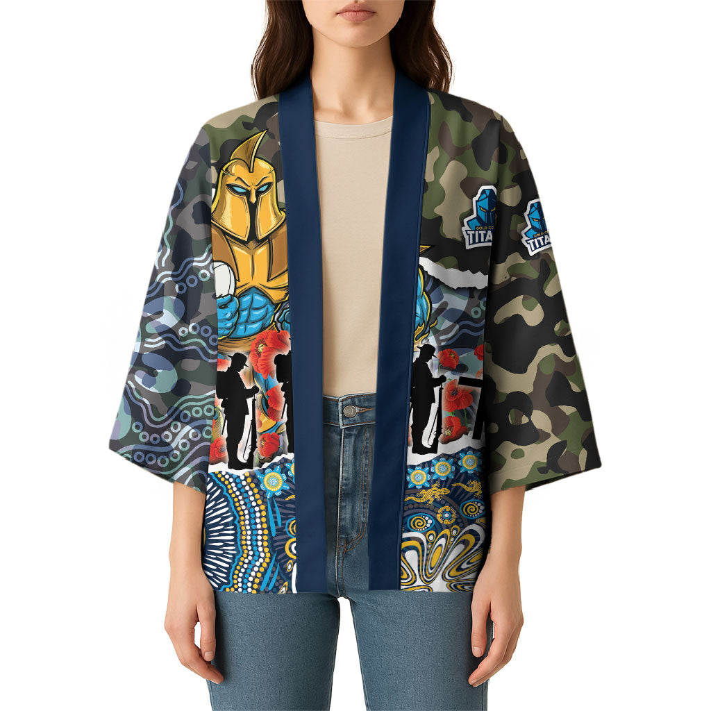 Personalized Gold Coast Titans ANZAC Kimono Indigenous Camouflage Poppy Memorial Soldier Spartan