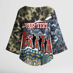 Personalized Gold Coast Titans ANZAC Kimono Sleeve Blouse Indigenous Camouflage Poppy Memorial Soldier Spartan