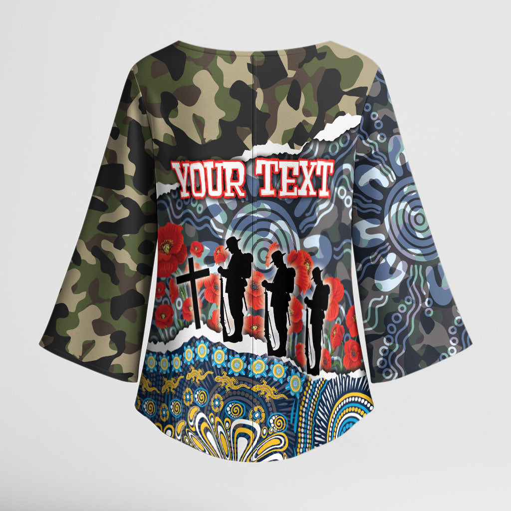 Personalized Gold Coast Titans ANZAC Kimono Sleeve Blouse Indigenous Camouflage Poppy Memorial Soldier Spartan