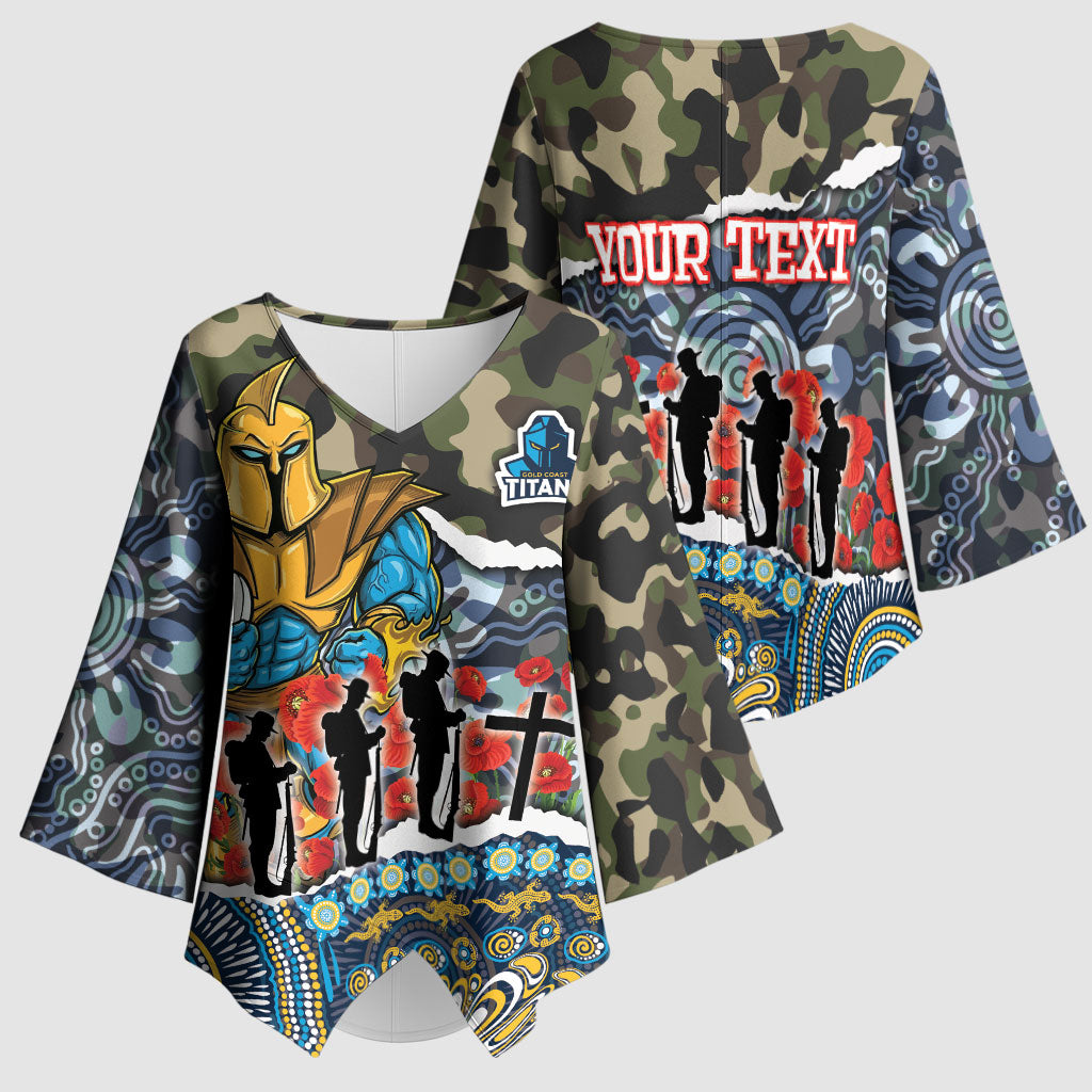 Personalized Gold Coast Titans ANZAC Kimono Sleeve Blouse Indigenous Camouflage Poppy Memorial Soldier Spartan