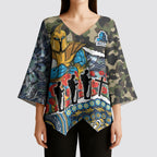 Personalized Gold Coast Titans ANZAC Kimono Sleeve Blouse Indigenous Camouflage Poppy Memorial Soldier Spartan