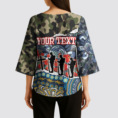 Personalized Gold Coast Titans ANZAC Kimono Sleeve Blouse Indigenous Camouflage Poppy Memorial Soldier Spartan