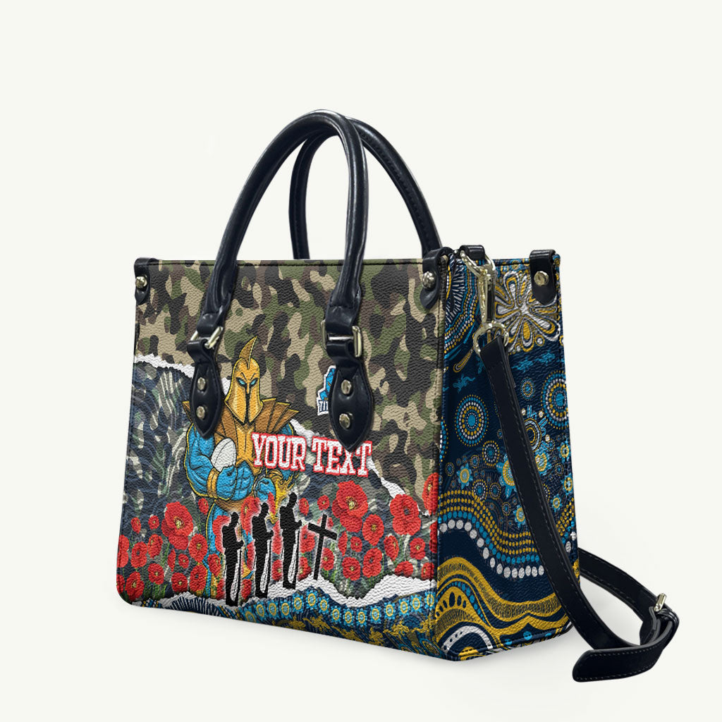 Personalized Gold Coast Titans ANZAC Leather Bag Indigenous Camouflage Poppy Memorial Soldier Spartan