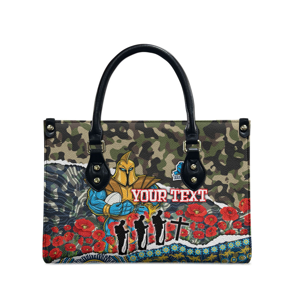 Personalized Gold Coast Titans ANZAC Leather Bag Indigenous Camouflage Poppy Memorial Soldier Spartan