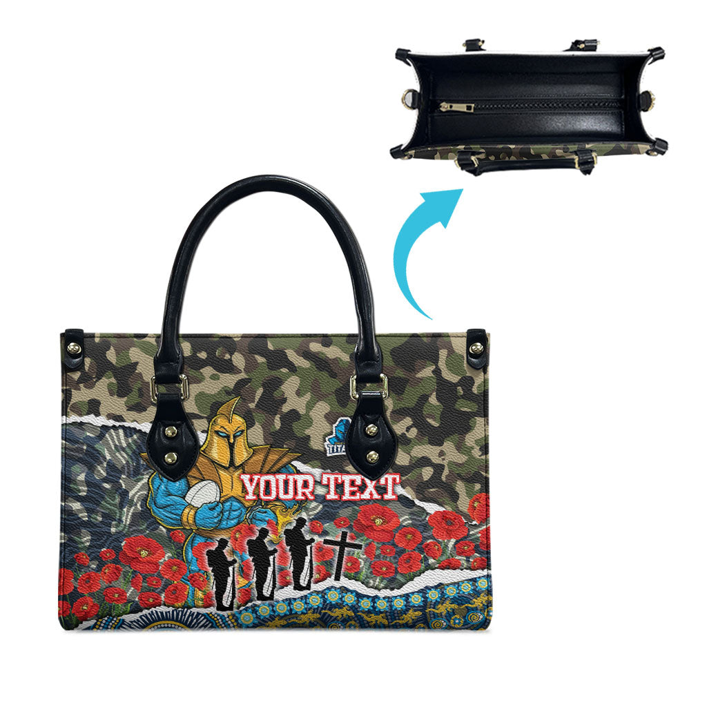 Personalized Gold Coast Titans ANZAC Leather Bag Indigenous Camouflage Poppy Memorial Soldier Spartan