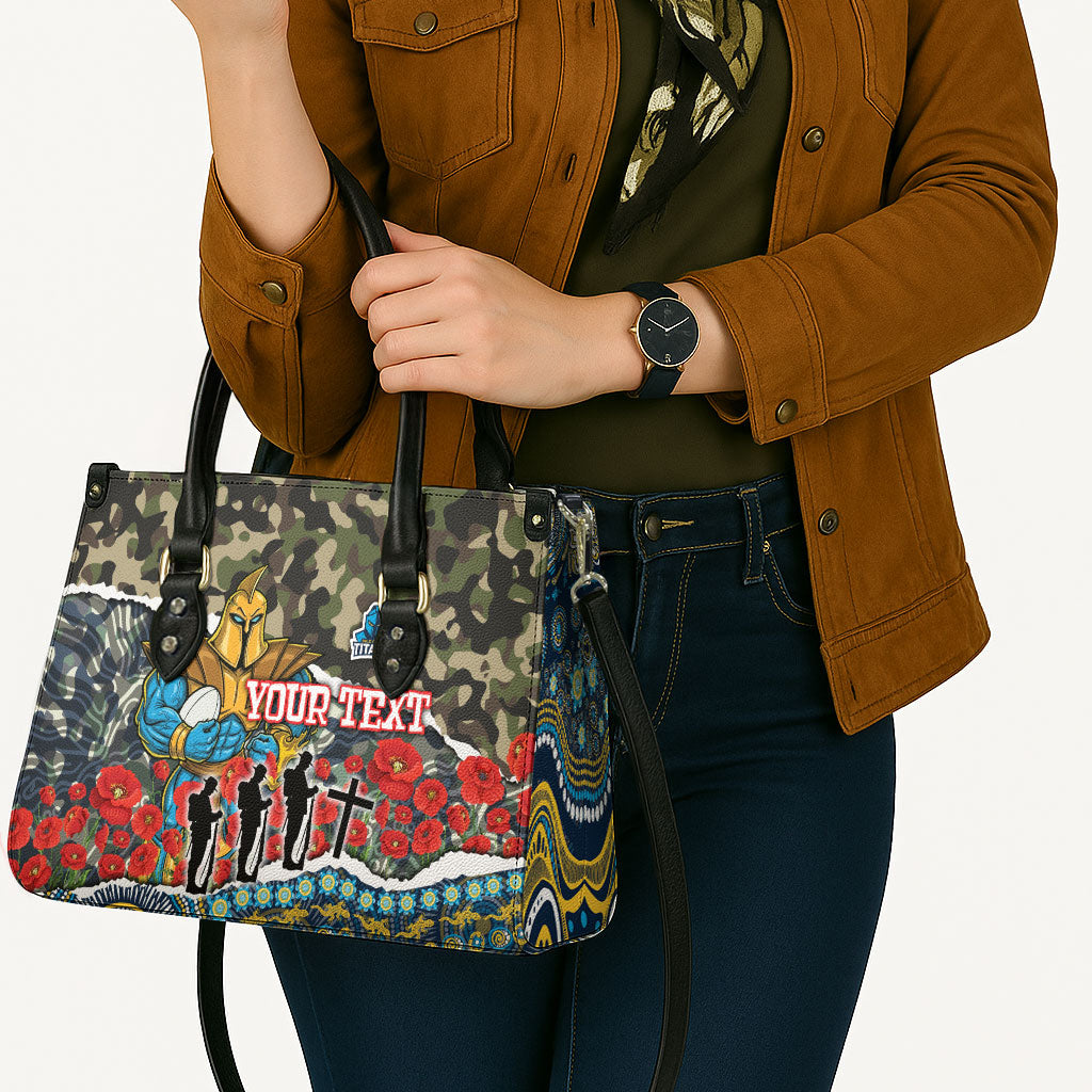 Personalized Gold Coast Titans ANZAC Leather Bag Indigenous Camouflage Poppy Memorial Soldier Spartan