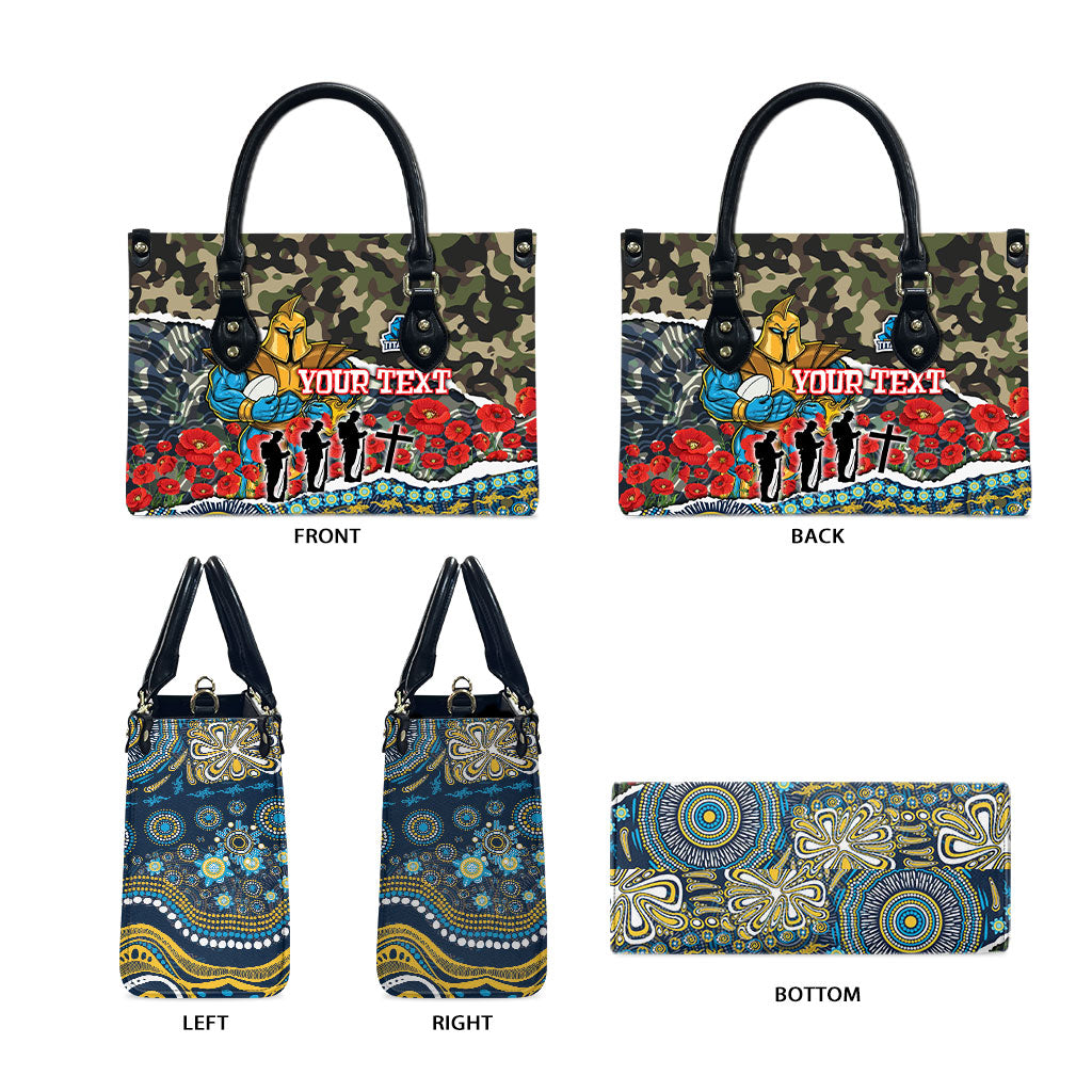 Personalized Gold Coast Titans ANZAC Leather Bag Indigenous Camouflage Poppy Memorial Soldier Spartan