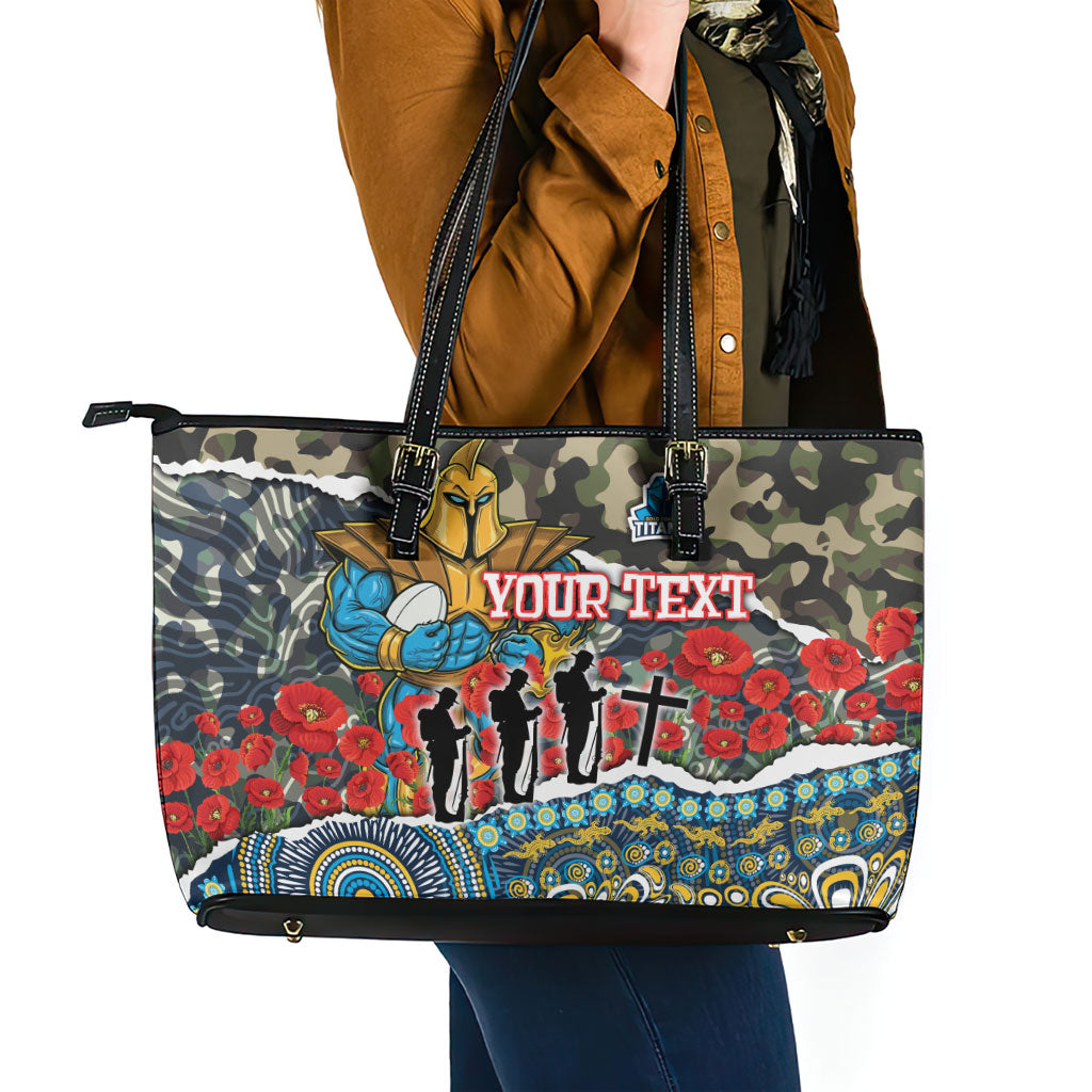 Personalized Gold Coast Titans ANZAC Leather Tote Bag Indigenous Camouflage Poppy Memorial Soldier Spartan