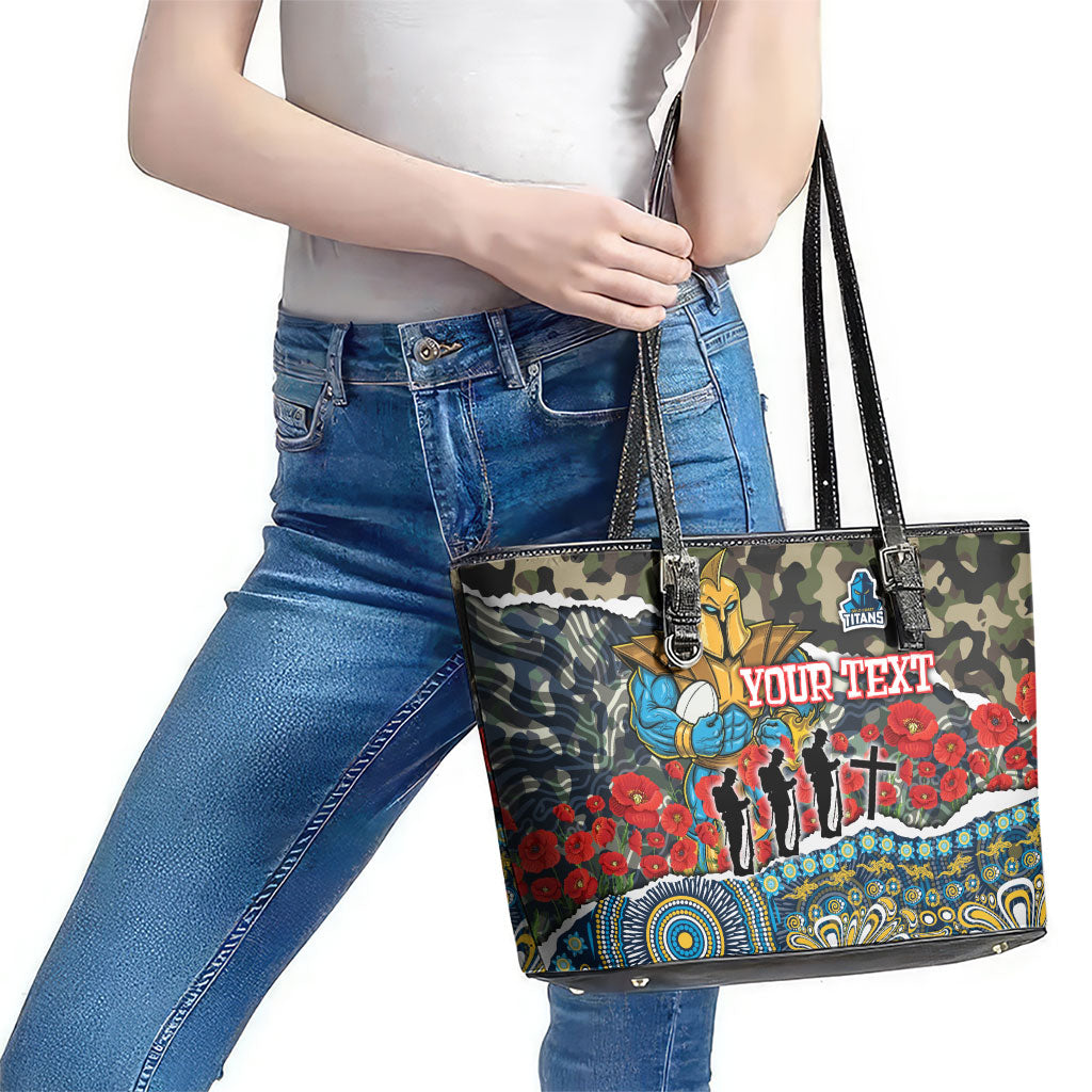 Personalized Gold Coast Titans ANZAC Leather Tote Bag Indigenous Camouflage Poppy Memorial Soldier Spartan