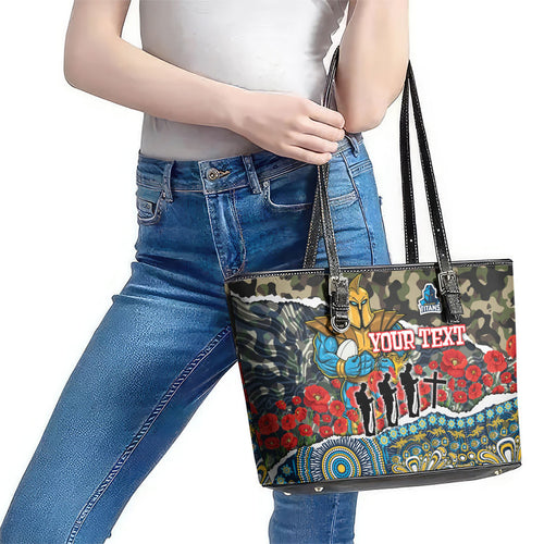 Personalized Gold Coast Titans ANZAC Leather Tote Bag Indigenous Camouflage Poppy Memorial Soldier Spartan