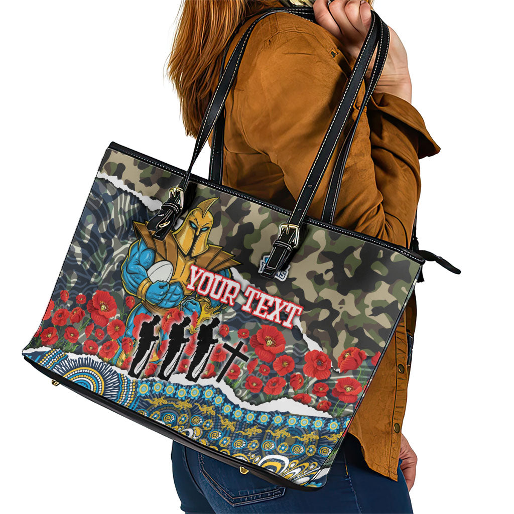Personalized Gold Coast Titans ANZAC Leather Tote Bag Indigenous Camouflage Poppy Memorial Soldier Spartan
