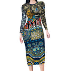 Personalized Gold Coast Titans ANZAC Long Sleeve Bodycon Dress Indigenous Camouflage Poppy Memorial Soldier Spartan