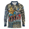 Personalized Gold Coast Titans ANZAC Long Sleeve Polo Shirt Indigenous Camouflage Poppy Memorial Soldier Spartan