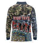 Personalized Gold Coast Titans ANZAC Long Sleeve Polo Shirt Indigenous Camouflage Poppy Memorial Soldier Spartan