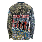 Personalized Gold Coast Titans ANZAC Long Sleeve Shirt Indigenous Camouflage Poppy Memorial Soldier Spartan