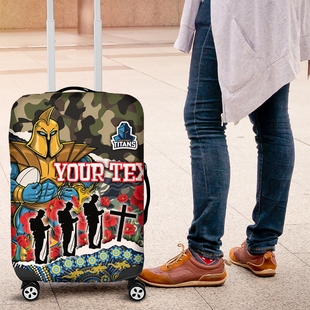 Personalized Gold Coast Titans ANZAC Luggage Cover Indigenous Camouflage Poppy Memorial Soldier Spartan