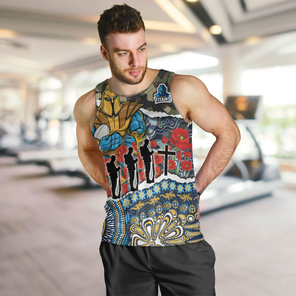 Personalized Gold Coast Titans ANZAC Men Tank Top Indigenous Camouflage Poppy Memorial Soldier Spartan