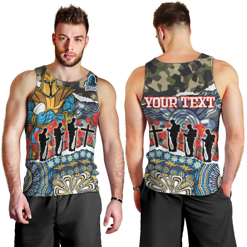 Personalized Gold Coast Titans ANZAC Men Tank Top Indigenous Camouflage Poppy Memorial Soldier Spartan