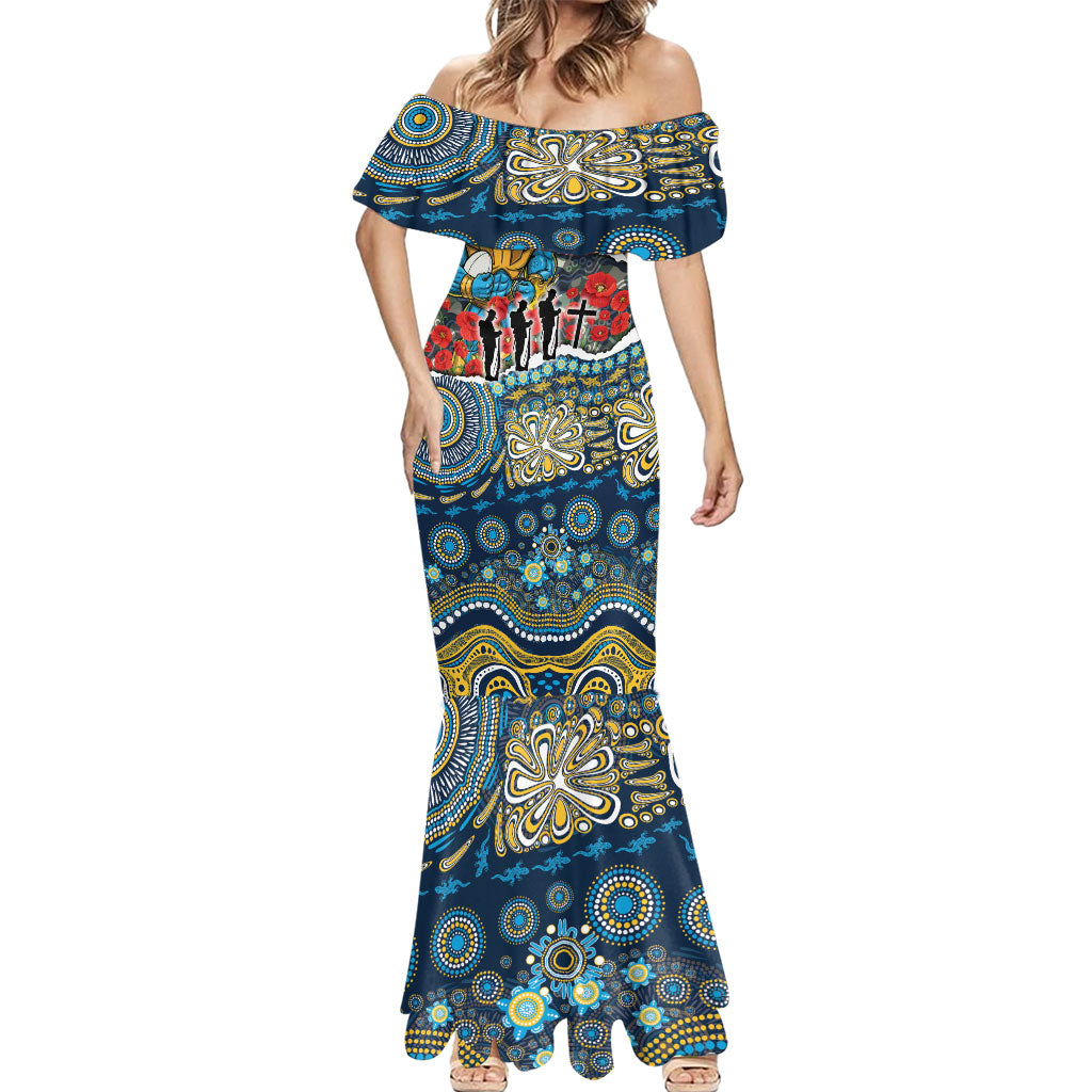 Personalized Gold Coast Titans ANZAC Mermaid Dress Indigenous Camouflage Poppy Memorial Soldier Spartan