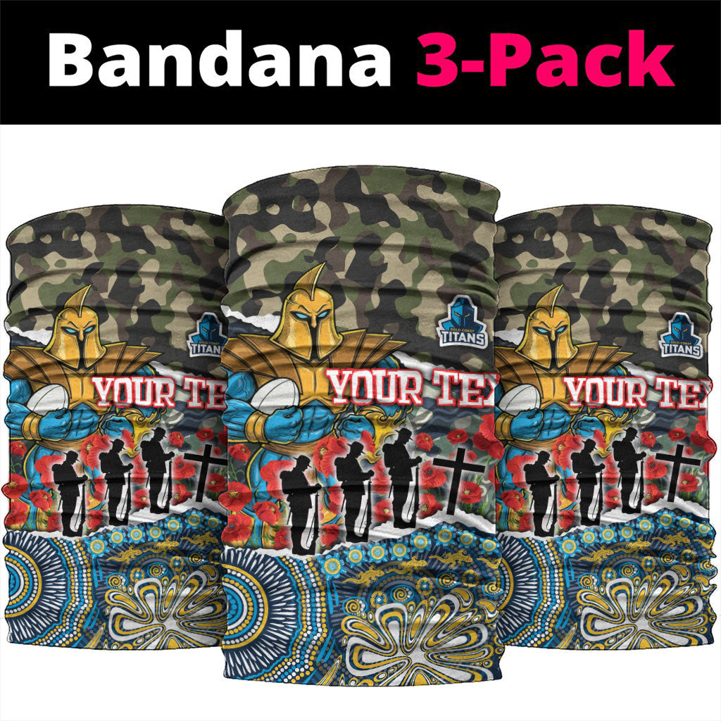 Personalized Gold Coast Titans ANZAC Neck Gaiter Indigenous Camouflage Poppy Memorial Soldier Spartan