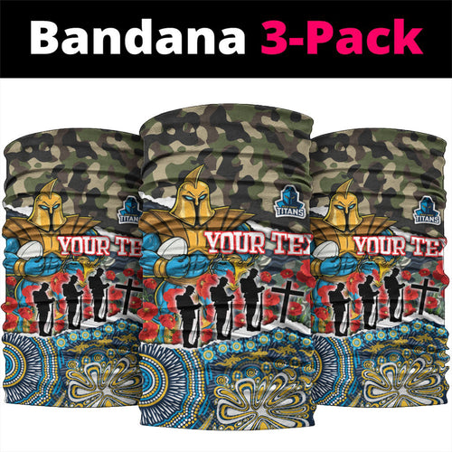 Personalized Gold Coast Titans ANZAC Neck Gaiter Indigenous Camouflage Poppy Memorial Soldier Spartan