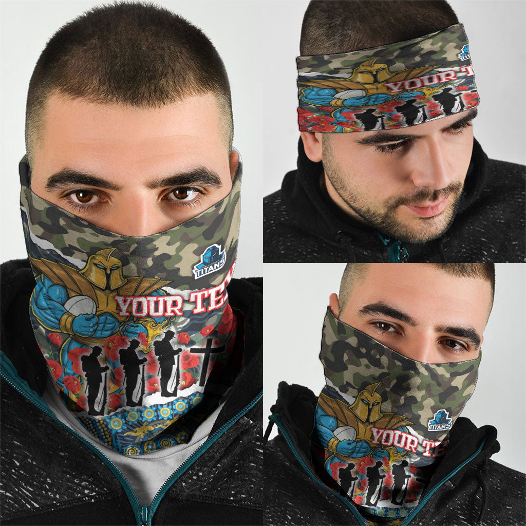Personalized Gold Coast Titans ANZAC Neck Gaiter Indigenous Camouflage Poppy Memorial Soldier Spartan