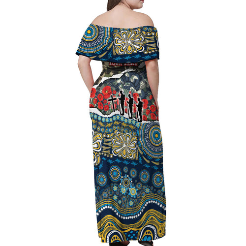 Personalized Gold Coast Titans ANZAC Off Shoulder Maxi Dress Indigenous Camouflage Poppy Memorial Soldier Spartan