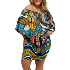 Personalized Gold Coast Titans ANZAC Off Shoulder Short Dress Indigenous Camouflage Poppy Memorial Soldier Spartan